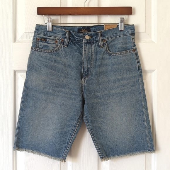 Polo Ralph Lauren The Sullivan Slim Classic Medium Wash Raw Hem Jean Shorts 18 - Picture 1 of 12